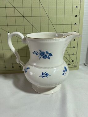 Vintage Lord Nelson Pottery England Porcelain Pitcher Floral Blue Flowers